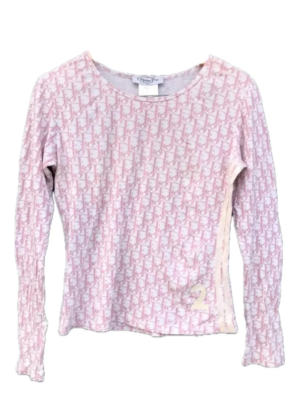 Dior Pale Pink Logo-Pattern Long Sleeve Top - Picture 2 of 4